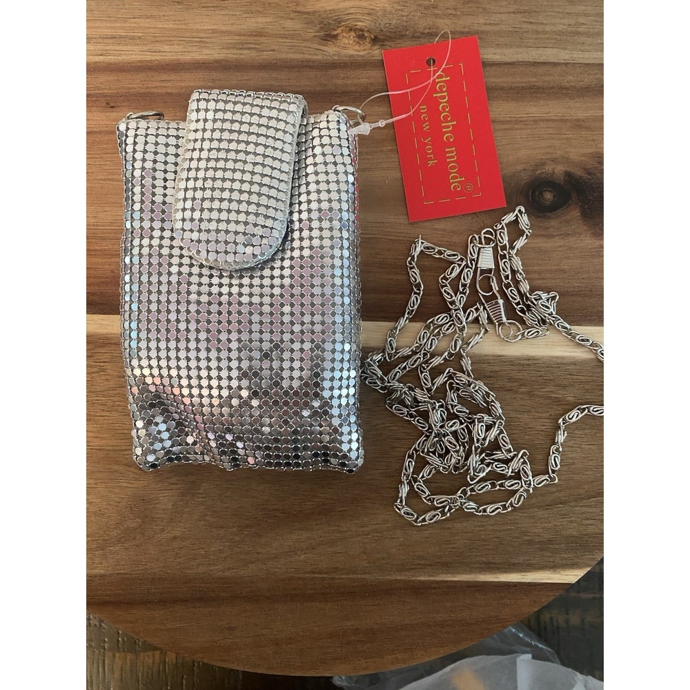 Vintage Silver Mesh Cigarette Case Pouch Magnetic Close W/Chain Coin Glasses New